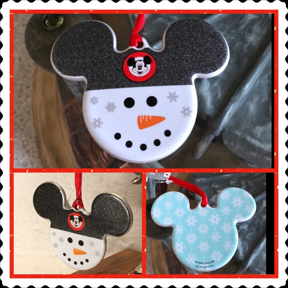 Disney Parks Flat Mickey Icon Shaped Snowman Christmas Ornament